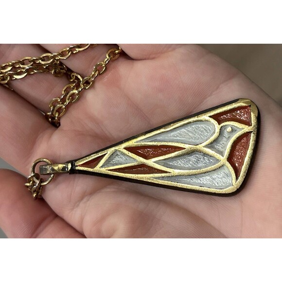 Vintage Terra Sancta Guild 1969 Enamel Dove Pendant Necklace Israel - Picture 5 of 16